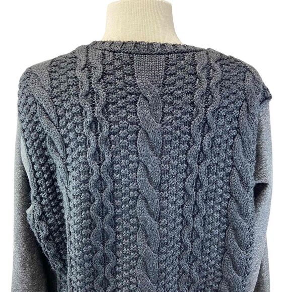 Athleta Womens Size L Gray Crew Neck Sweater Long Sleeve High Low Hem Cable Knit - Picture 4 of 8